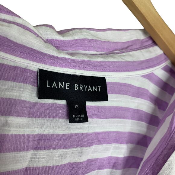 Lane Bryant Purple Striped Button Tie Front Shirt Plus Size 18 - Picture 4 of 7